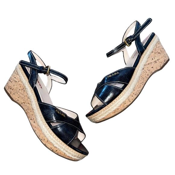 Prada Espadrille Sandals Platform Wedge - Picture 7 of 9